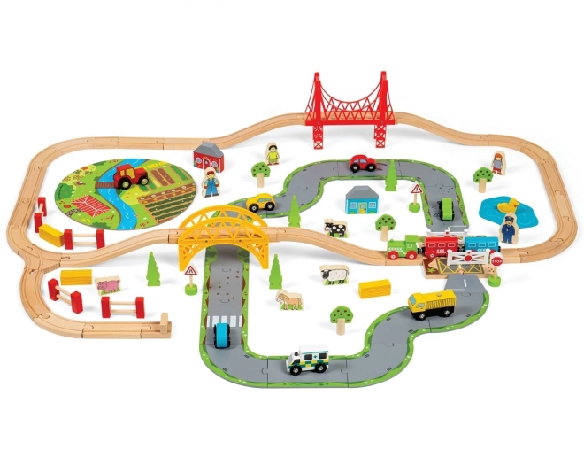 Bigjigs Rail Drvena vlakička sa seoskim putem 80 dijelova