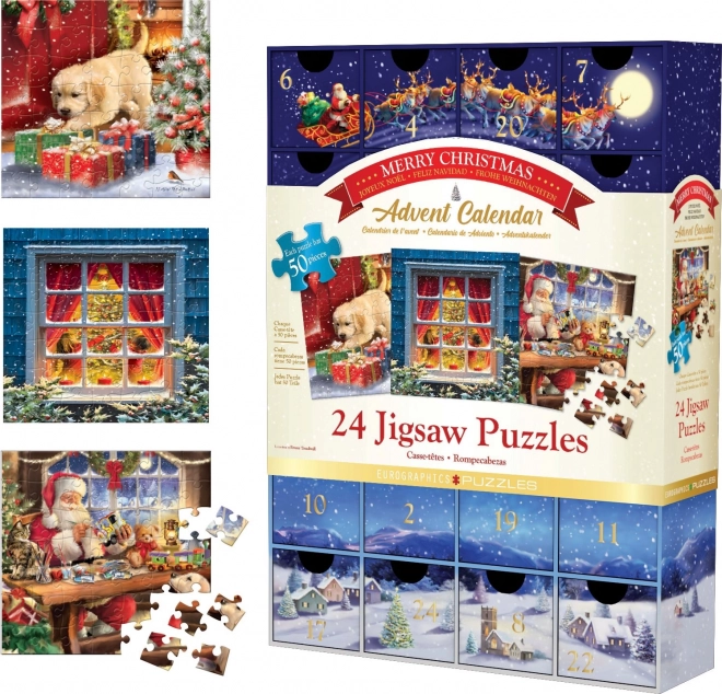 Adventni kalendar s puzzlama Eurographics 24 x 50 komada – Sretni Božić