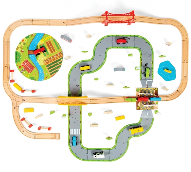 Bigjigs Rail Drvena vlakička sa seoskim putem 80 dijelova