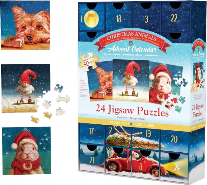 Adventni kalendar s puzzlama Eurographics 24 x 50 komada – Božićne životinjice
