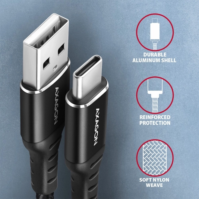 Kabel USB-C - USB-A Axagon 1.5m, aluminij, najlonska opleka