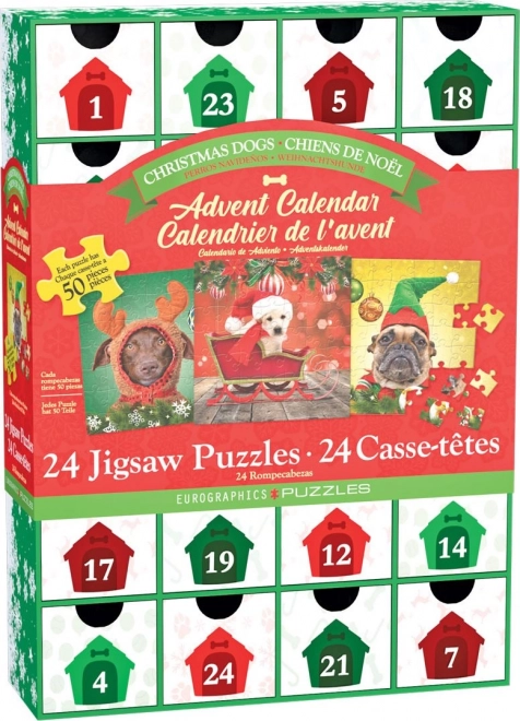 Adventni kalendar s puzzlama Eurographics 24 x 50 komada – Božićni psići