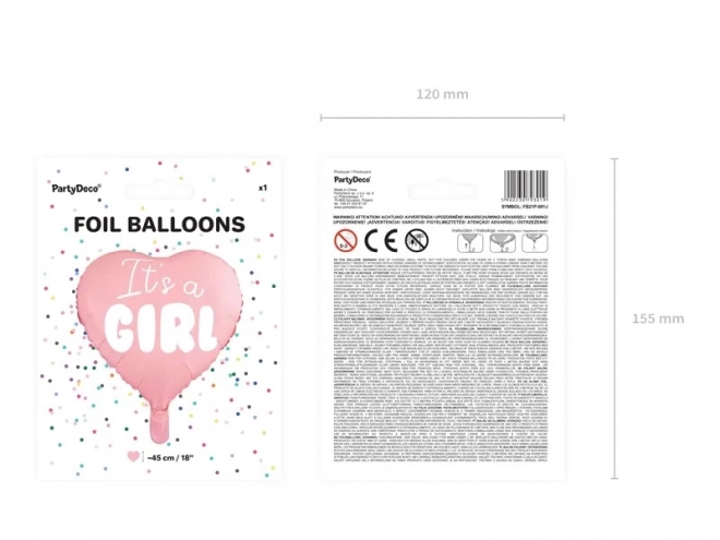 Foliasti balon It's a Girl ružičasto srce 45 cm