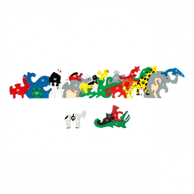 Drvene puzzle životinje s slovima i brojevima