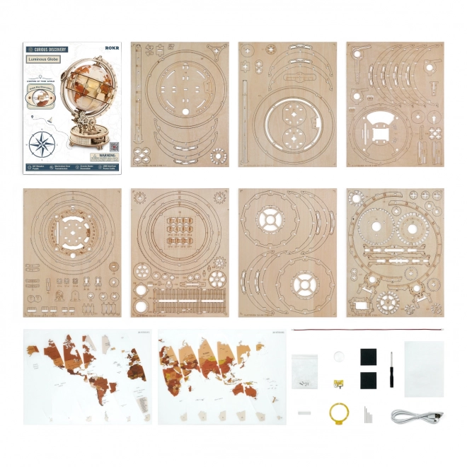 RoboTime 3D drvene mehaničke puzzle Svjetleći globus