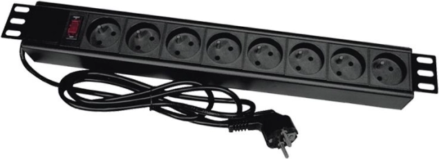 rack napojna letva 19" s 8 Schuko utičnica i utikačem CEE 7/7