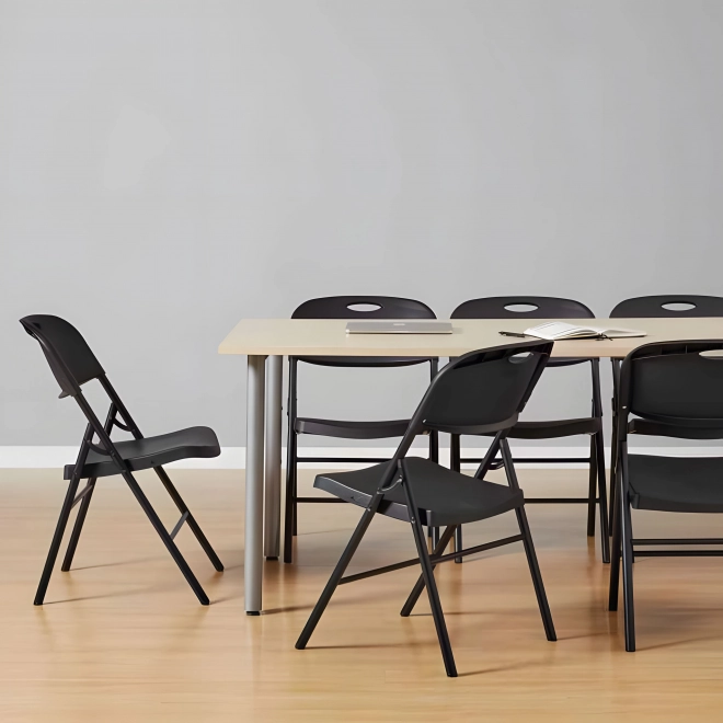 Set 2 sklopivih stolica ModernHome, metalna konstrukcija, HDPE, crna