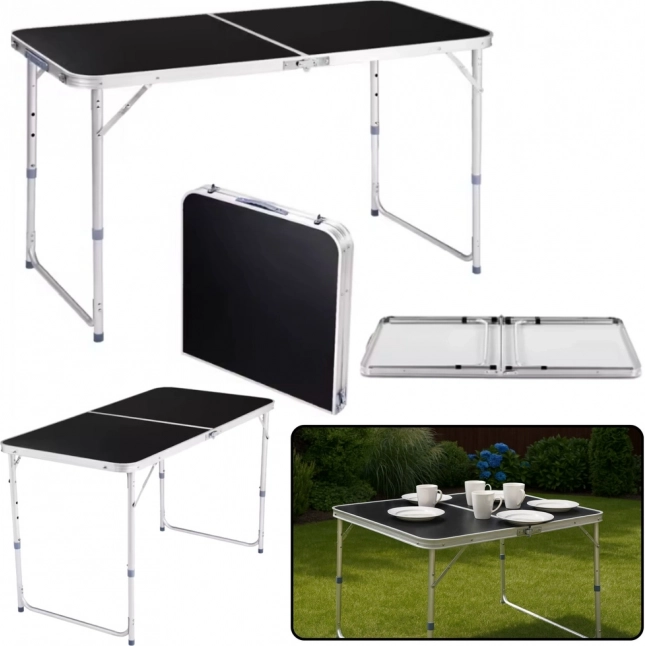 Sklopivi kamping stol s podesivom visinom 120x60 cm crni