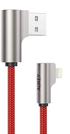 Crveni najlonski USB - Lightning kabel 2m s kutom od 90 stupnjeva