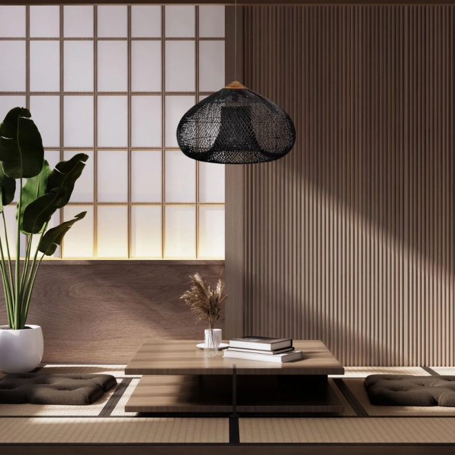Stropna viseća lampa od prirodnog ratana - 40 cm - crna