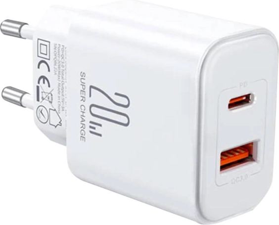 Mrežni punjač JOYROOM 20 W s USB‑C i USB‑A (bijela, EU)