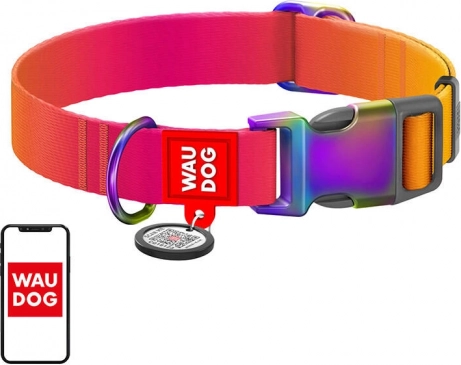Najlonska ogrlica za pse s QR kodom WAUDOG gradient, narančasta, veličina M