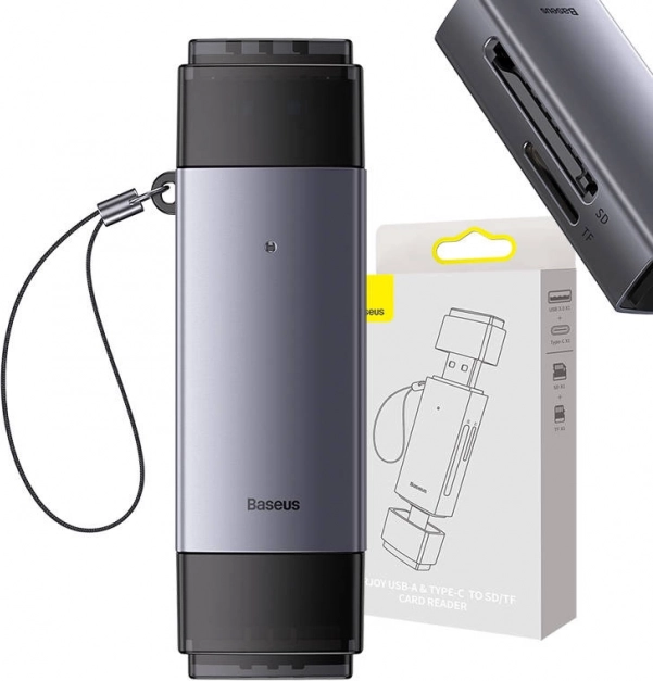 Baseus čitač memorijskih kartica SD/TF USB i USB-C siva