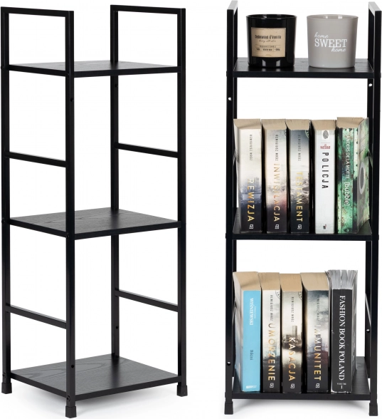 ModernHome loft polica s 3 police, metalni okvir, crna