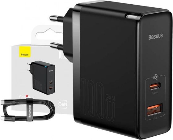 Baseus GaN brzi punjač USB‑C + USB, 100W crna
