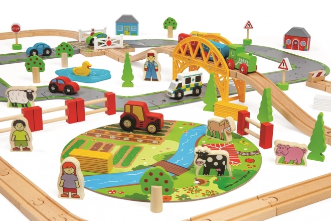 Bigjigs Rail Drvena vlakička sa seoskim putem 80 dijelova