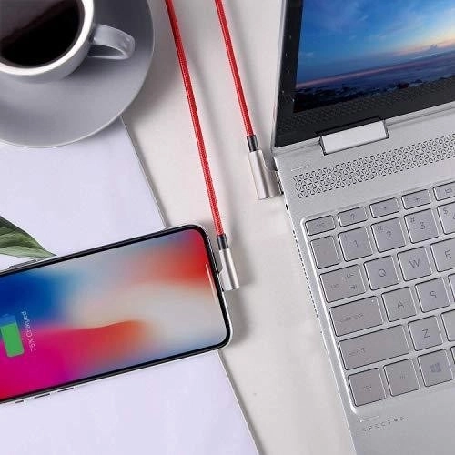 Crveni najlonski USB - Lightning kabel 2m s kutom od 90 stupnjeva