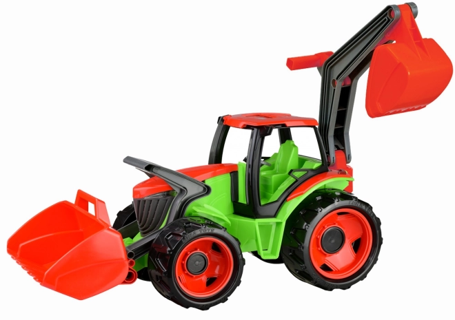 Traktor Lena s lopatom i bagerom zeleno-crveni