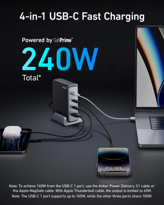 Zidni punjač Anker GaNPrime 240W USB-C x3 USB-A x1