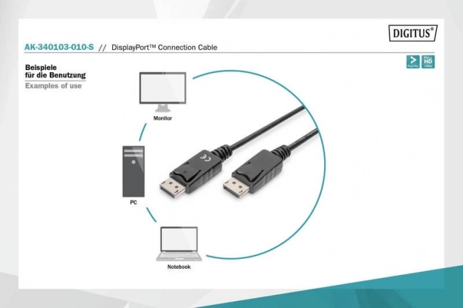 DisplayPort kabel s kvačicom 1080p 60Hz FHD DP/M DP/M crni 1m
