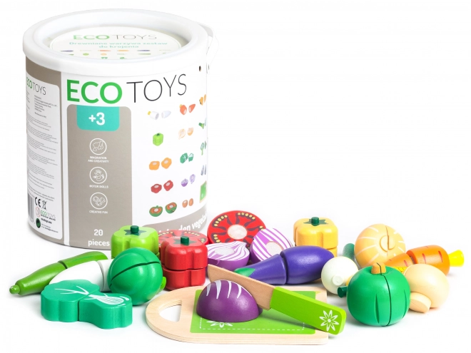 Drvena povrće za rezanje 20 kom Ecotoys