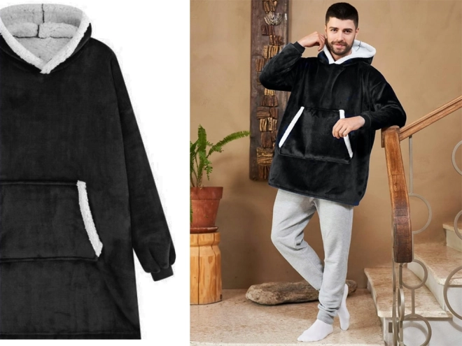 Topla oversize majica s kapuljačom i krznom