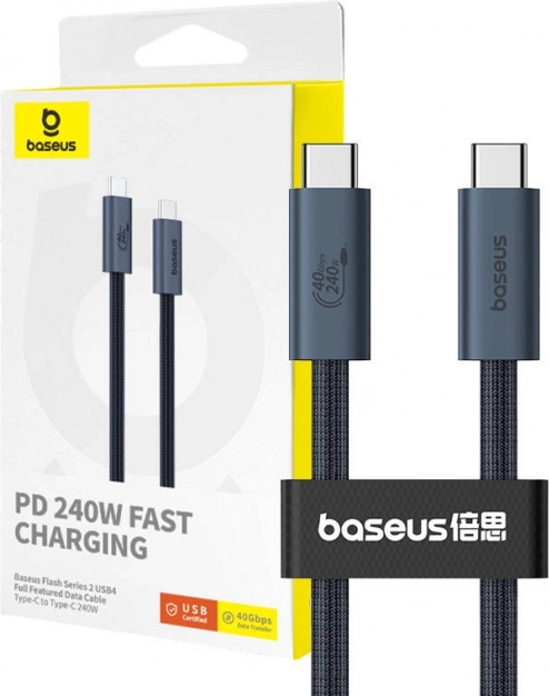 USB‑C kabel BASEUS Flash 240 W, 1 m, opleteni, 40 Gbps