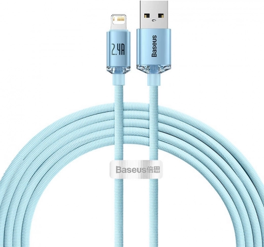 USB kabel BASEUS Crystal Shine za iPhone, 2,4 A, 2 m, plavi