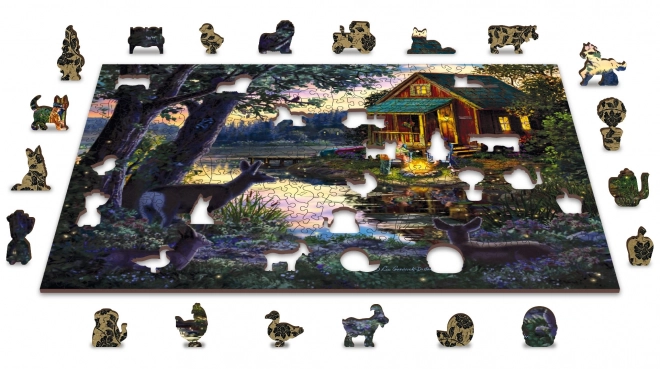 Drvena slagalica Wooden City Večer u kući uz jezero 2u1, 505 dijelova EKO