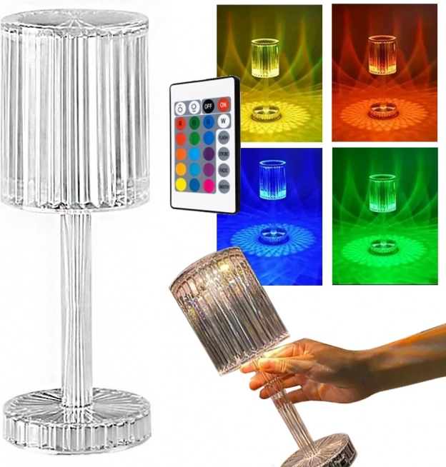 Kristalna RGB stolna lampa s daljinskim upravljačem, USB‑C, na dodir
