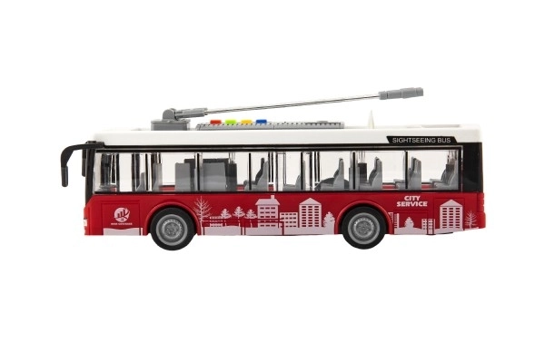 Autobus/trolejbus plast 28cm na inerciju na bat. sa svjetlom i zvukom u kutiji 32x17x11cm
