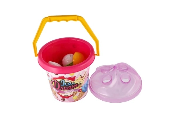 Set za pijesak plastični kantić + kalupi sladoled 2 boje u mrežici 18x28x17cm 12m+