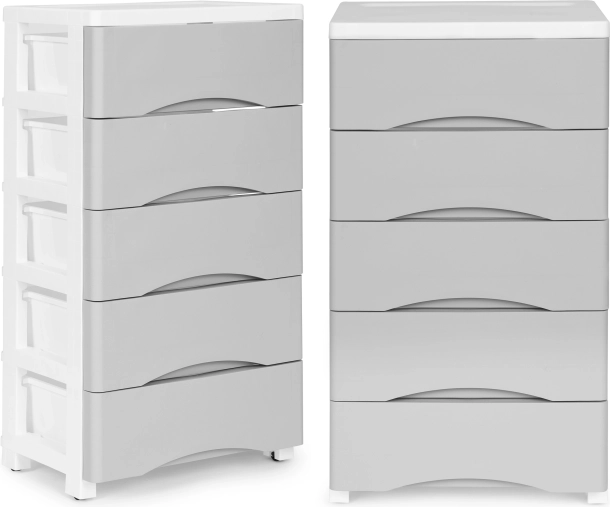 plastična polična komoda na kotačićima s 5 ladica ModernHome, siva/bijela