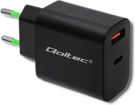 Mrežni punjač 18W USB tip C PD i USB QC 3.0 crni