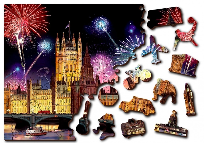 Drvene puzzle London noću s vatrometom