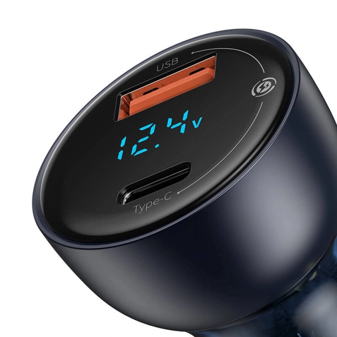Baseus dvostruki punjač za auto s digitalnim zaslonom, USB i USB-C, brzo punjenje 65W