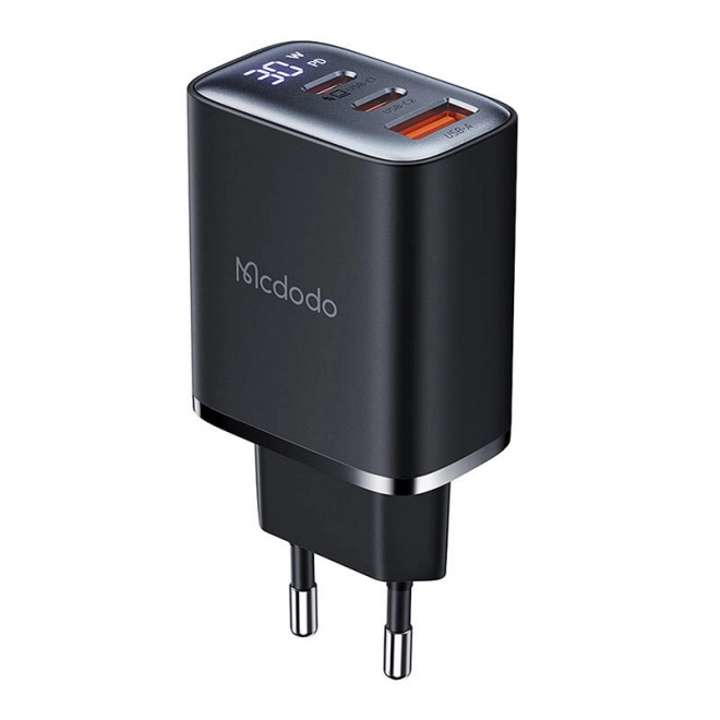 Mcdodo punjač s zaslonom 2xUSB-C + USB-A, 30W crna