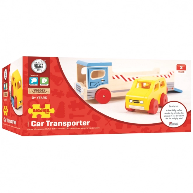 Bigjigs Toys Drveni kamion s osobnim automobilom