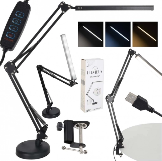 Stolna LED lampa s podesivom rukom i USB-om, 2 načina montaže