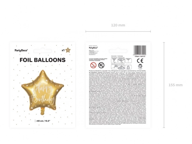 Zlatni balon od folije s zvjezdicom Sretan Rođendan - 40 cm