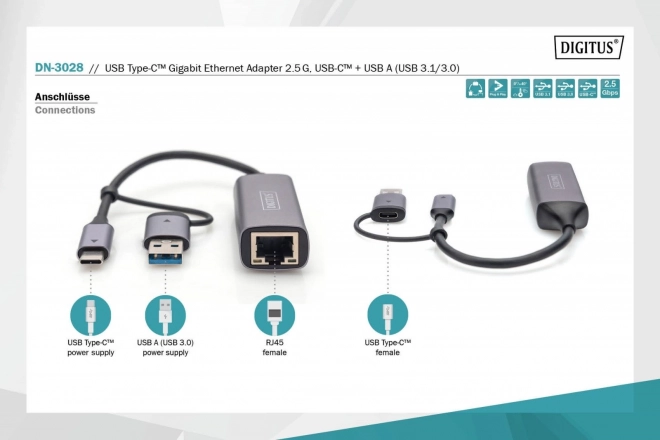 Digitus USB-C na USB-A adapter za RJ45 2.5 Gigabit Ethernet