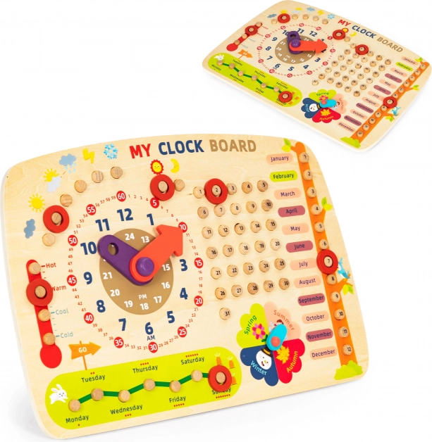 Drvena obrazovna ploča ECOTOYS Kalendar i sat