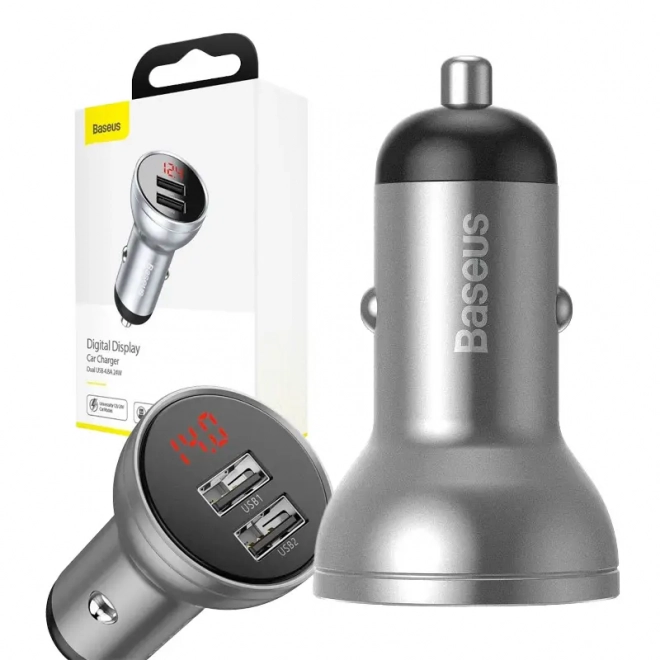 Baseus auto punjač s 2 USB porta i LED ekranom