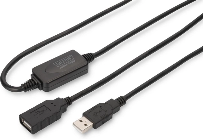 Aktivni USB 2.0 produžni kabel USB-A (muški) na USB-A (ženski) 15 m, crni