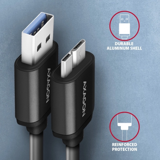 Kabel AXAGON Micro-B USB na USB-A 3.2 Gen 1, 1m, 3A, ALU, PVC, crni