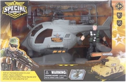 Vojni helikopter s vojnikom i dodacima