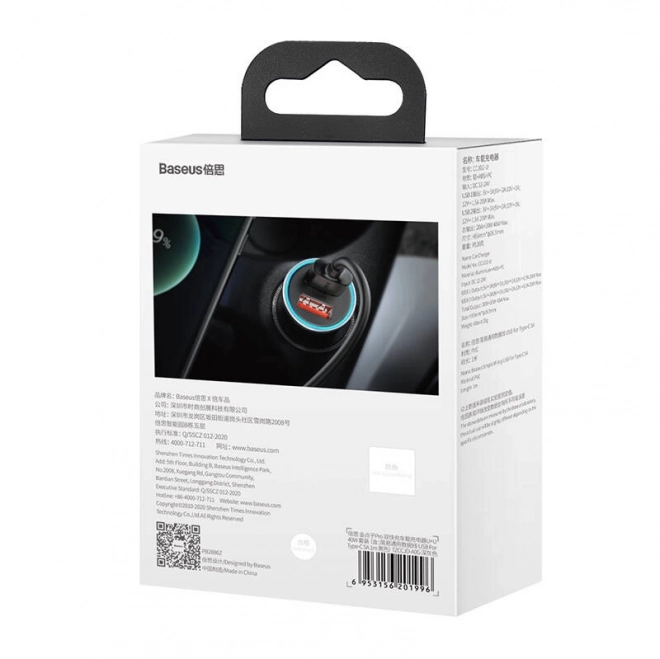 Punjač za auto Baseus s dvostrukim USB i USB-C kabelom