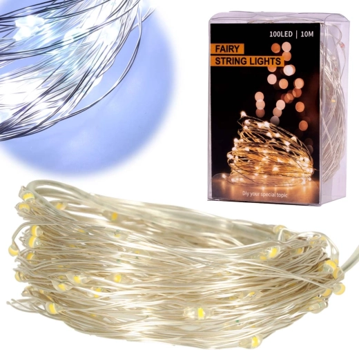Dekorativna LED žičana svjetla 5 m, 50 LED na baterije – Zimski bijela