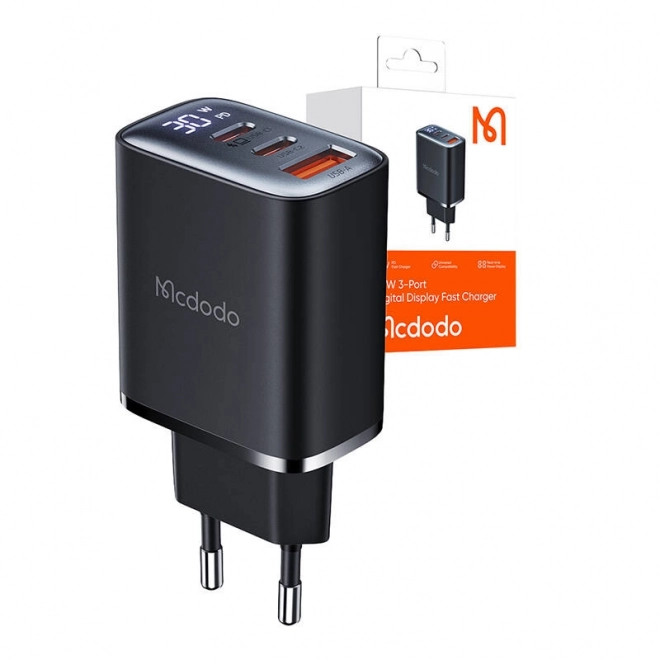 Mcdodo punjač s zaslonom 2xUSB-C + USB-A, 30W crna