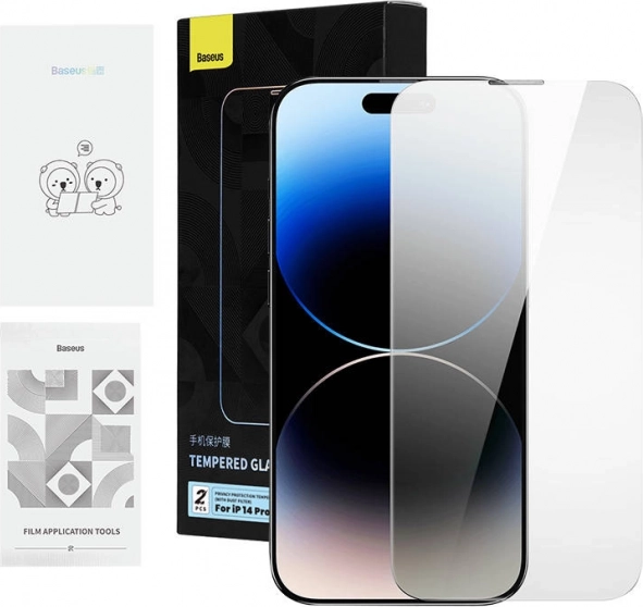 Privatno kaljeno staklo BASEUS za iPhone 14 Pro Max, 2 kom s instalacijskim i sredstvom za čišćenje